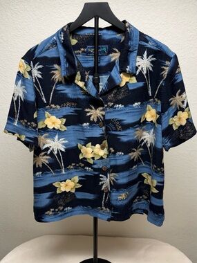 Men's Tropical Navy Floral Button-Down Shirt